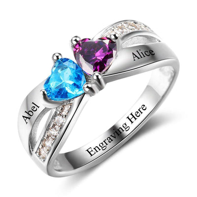 Promise Ring with 2 Heart Birthstones and Criss Cross with Accents ...