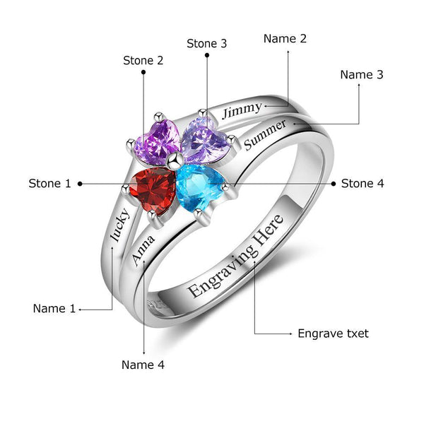Mothers Ring with 4 Hearts - PaulaMax Jewelry