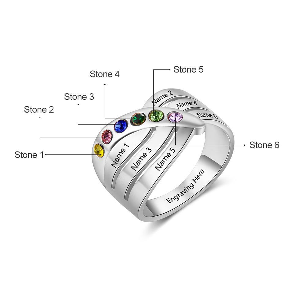 Sterling Silver Birthstone Rings for Mom with 6 Stones - PaulaMax Jewelry