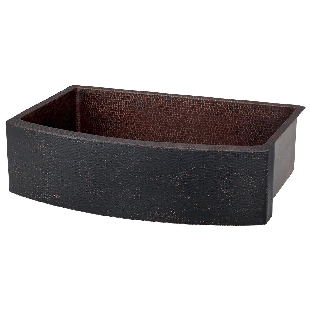 33" Hammered Copper Rounded Apron Front Single Basin Kitchen Sink in Glazed Black