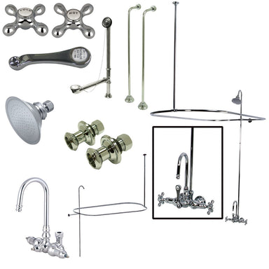 Kingston Brass CCK3141HCPL Vintage Polished Chrome Wall Mount Down Spout Clawfoot Tub & Shower Package with Porcelain Lever Handles