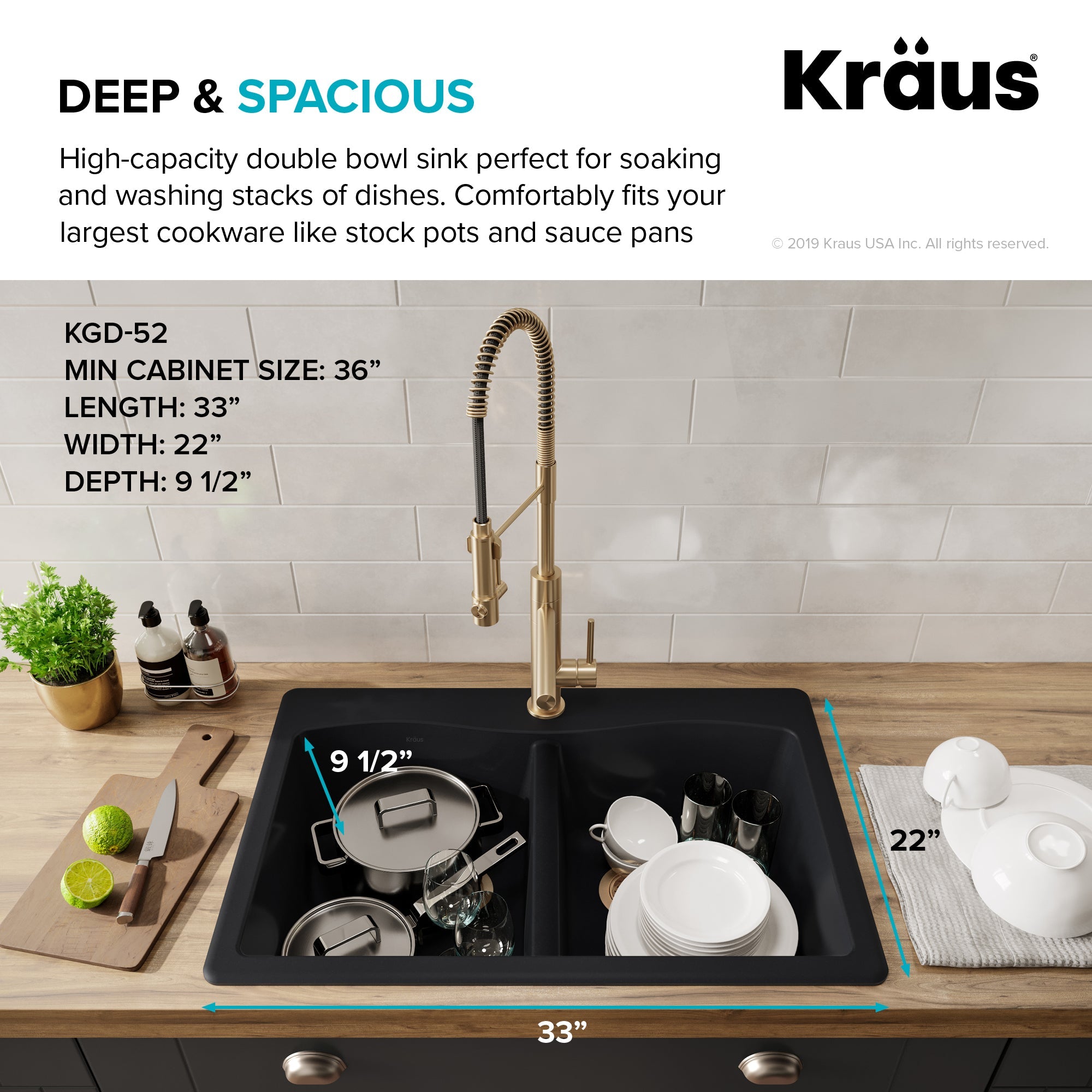 Kraus Forteza 33 Dual Mount 50 50 Double Bowl Granite Kitchen Sink In