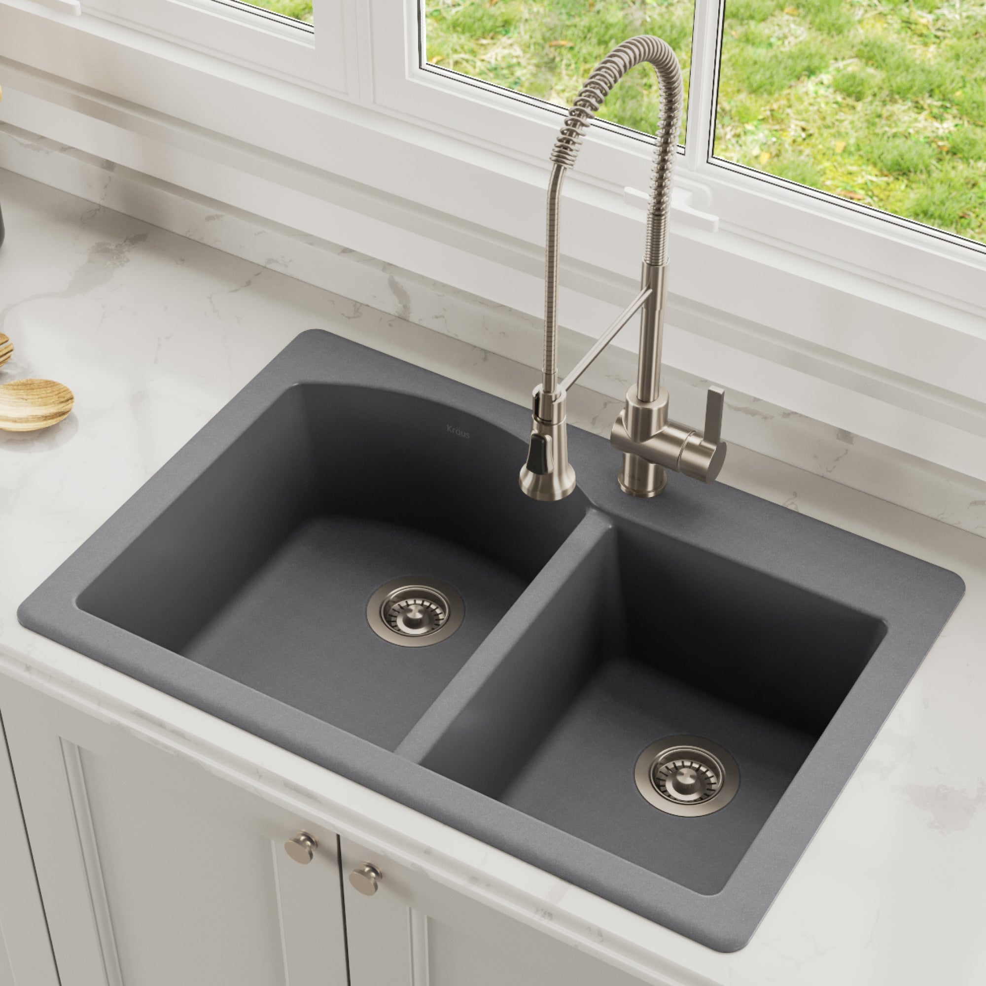 Kraus Forteza 33 Dual Mount 60 40 Double Bowl Granite Kitchen Sink In