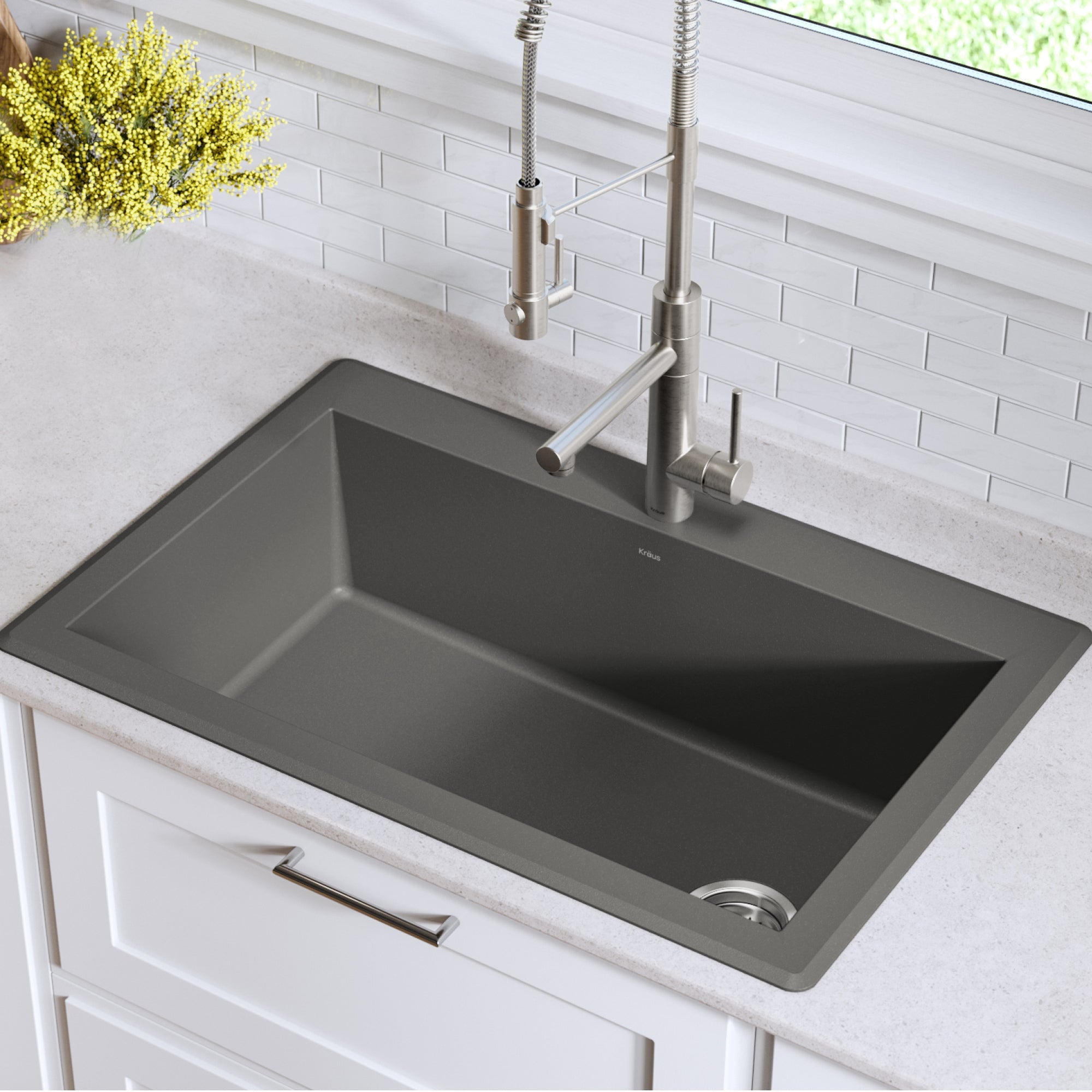 Kraus Forteza 33 Dual Mount Single Bowl Granite Kitchen Sink In Grey