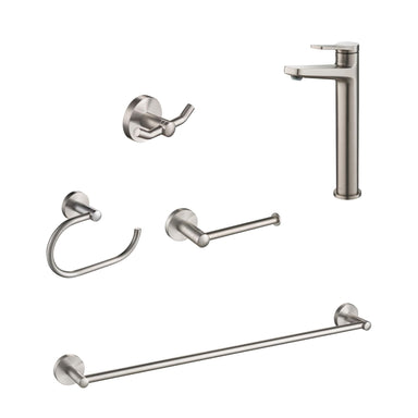 Kraus Indy Single Handle Bathroom Faucet with 24 Towel Bar Paper Holder Towel Ring and Robe Hook - Spot-Free Stainless Steel