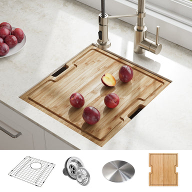 Kraus KWU12045 45 Inch Kore™ 2-Tier Workstation Kitchen Sink with 10-Piece  Chef's Kit, 16 Gauge Steel, Undermount Installation, Rear Off-Set Drain  Opening, and Rust Resistant Finish