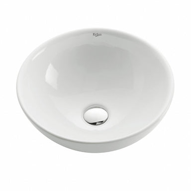 Kraus Elavo White Ceramic Small Round Vessel Bathroom Sink with Pop-Up Drain, Chrome KCV-341