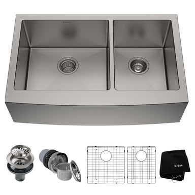 KRAUS 33 Flat Front Farmhouse Stainless Kitchen Sink