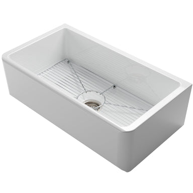 Turino™ 33'' W Solid Core Fireclay Dual-Mount Workstation Drop-In /  Undermount Single Bowl Kitchen Sink in Gloss White or Matte Grey by KRAUS