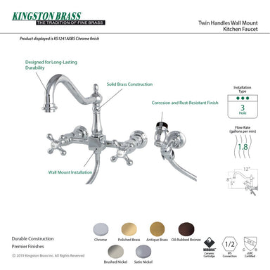 Kingston Brass Heritage 8 Wall Mount Kitchen Faucet With Brass Spraye Directsinks