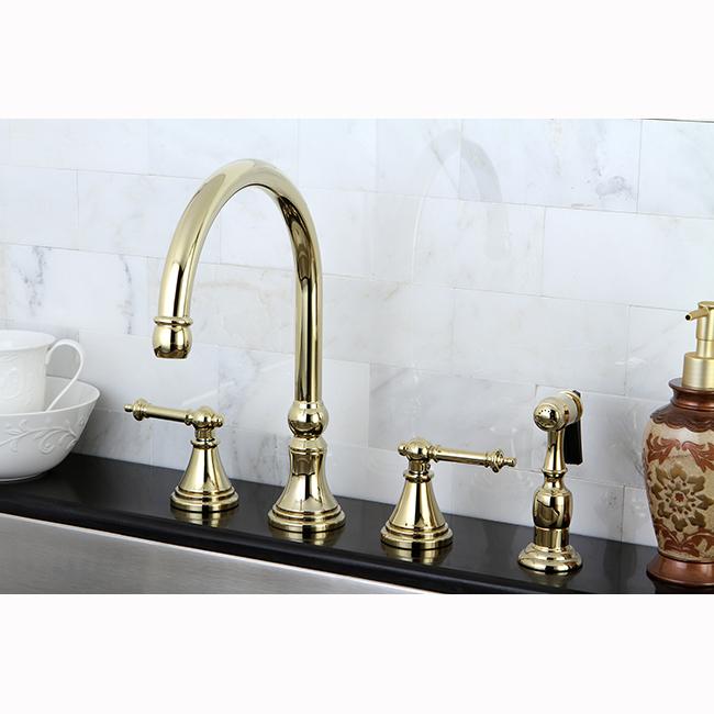 Kingston Brass Tuscany 8 Deck Mount Kitchen Faucet With Brass Sprayer