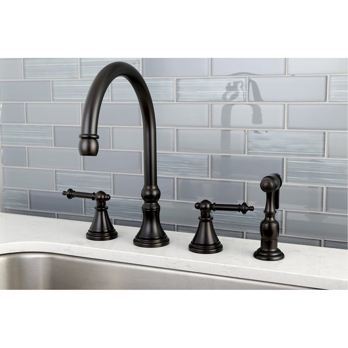 Kingston Brass Tuscany 8 Deck Mount Kitchen Faucet With Brass Sprayer