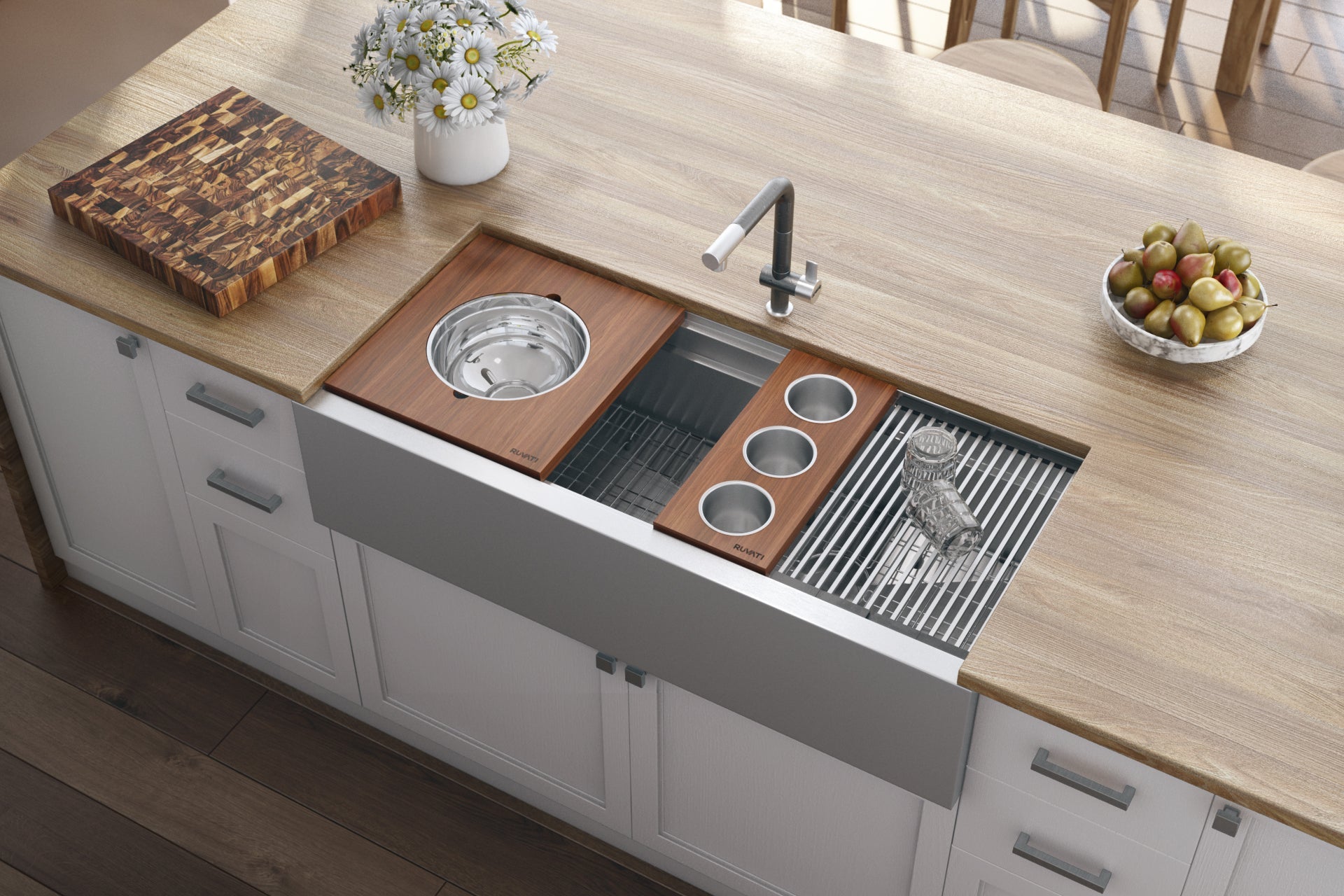 45 ss two tiered kitchen sink