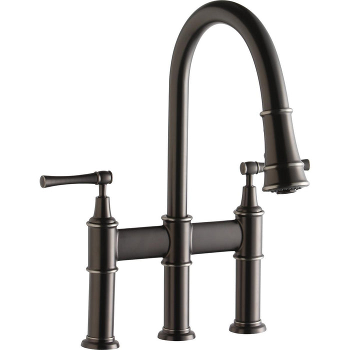 Elkay Explore Three Hole Bridge Faucet With Pull Down Spray And Lever