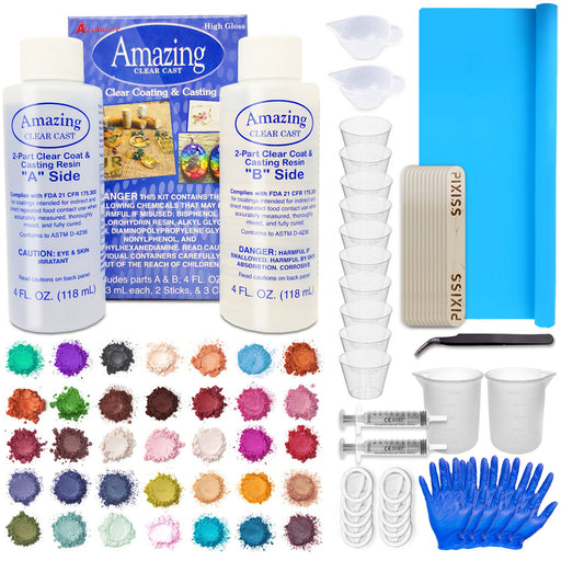 Alumilite Amazing Clear Cast Plus [8 oz A + 8 oz B (16 Ounces) 2 Part Kit]  UV Resistant Plastic Coating & Casting Epoxy Resin for Countertops, Cups