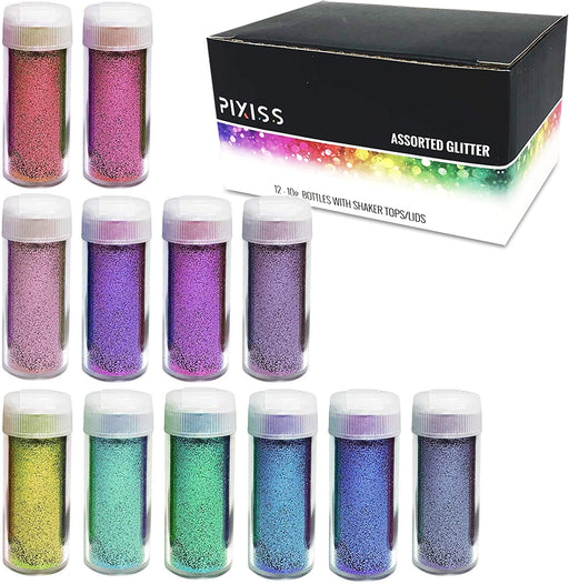 Pixiss Glitter 12 Assorted Colors 0.25oz/7g Each with Shaker Tops for —  Grand River Art Supply