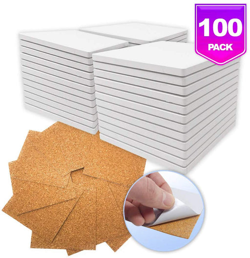6x6 XL Square Ceramic Tiles and Cork Backing for DIY Coasters set of 12 
