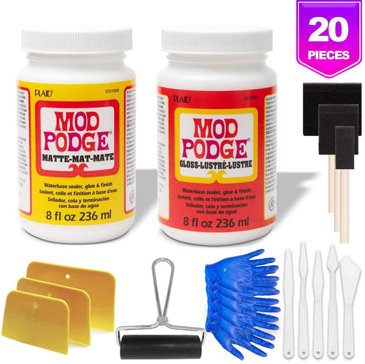 Decoupage Kit Set 8oz Bottles of Mod Podge Waterbase Sealer/Glue/Finish  Matte + Gloss Finish 4pk Foam Brush Set 
