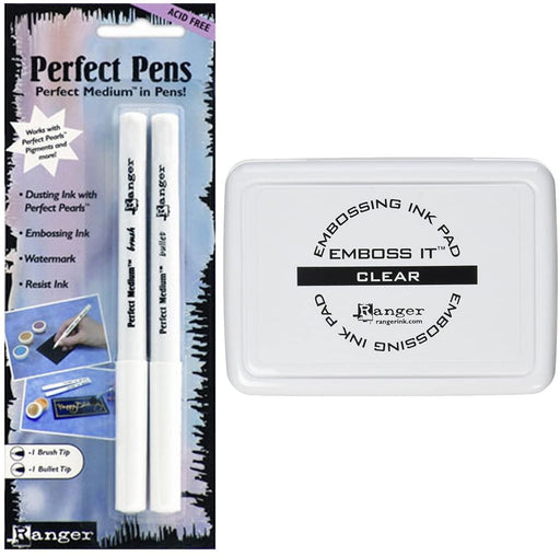 Embossing Kit - 3 Super Fine Embossing Powder with Two Inkssentials Stays  on Ink Embossing Pen Black and Clear (Pen & Powder)