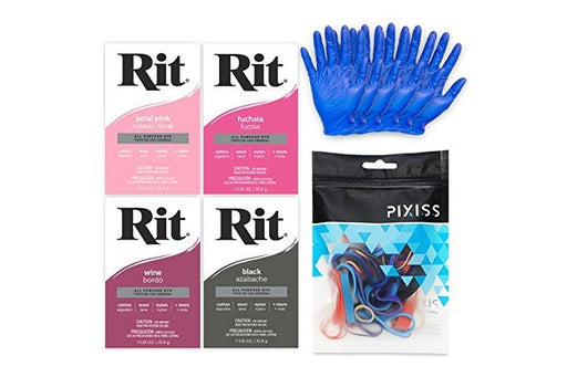  Rit Dye Accessory Kit - Navy Blue, Denim Blue, Royal Blue,  Black, Pixiss Tie Dye Accessories Bundle with Rubber Bands, Gloves, Funnel  and Squeeze Bottle - Vibrant Fabric Dye Kit for