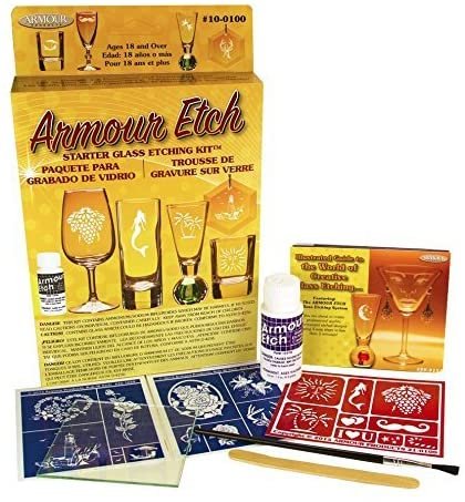 Armour Etch Glass Etching Cream Kit - Create Permanently Etched Designs -  10oz Net Weight - Bundled with Moshify Application Brushes