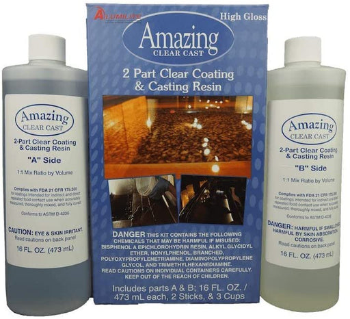 Alumilite Amazing Clear Cast Plus [16 oz A+16 oz B(32 ounces) 2 Part Kit]  UV Resistant Plastic Coating & Casting Epoxy Resin for Countertops, Cups,  Tumblers & Crafts