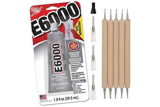 E6000 Fabri-Fuse Fabric Adhesive Glue 4-Ounce, for Rhinestones, Gems,  5-Pack Pixiss Wooden Handle Stylus Applicator Pens