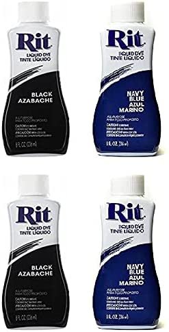 Rit Dye Bundle Navy Blue, Denim Blue, Royal Blue, Black, Pixiss Tie Dye Accessories Bundle with Rubber Bands, Gloves, Funnel and Squeeze Bottle