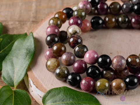 Polished Tourmaline Round Beaded Crystal Bracelet