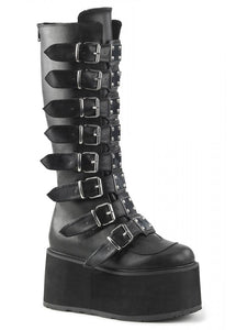 Demonia Damned 318 Boots - Black Vegan Leather | Goth Mall