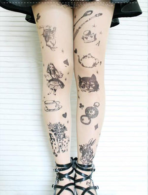 Alice In Wonderland Tattoo Tights Goth Mall