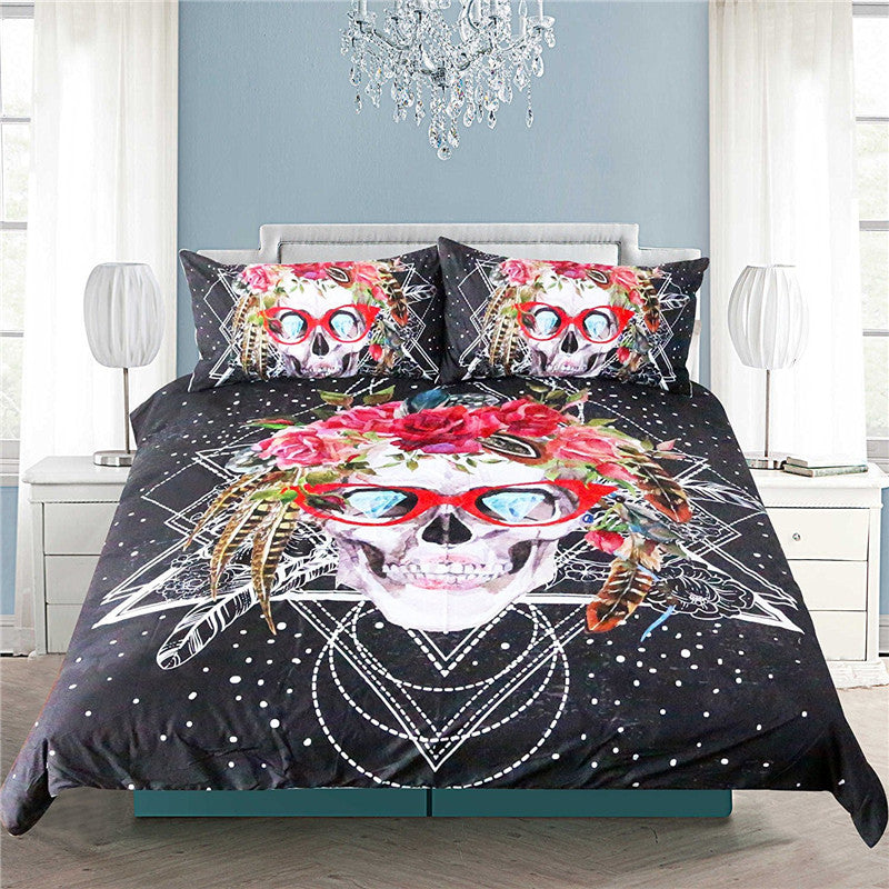 Dropshipful Sugar Skull With Glasses Bedding Set Pop Art Duvet