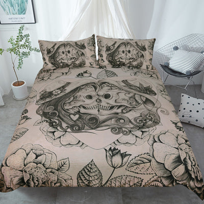 Dropshipful Skull Bedding Set Floral Double Love Duvet Cover 3