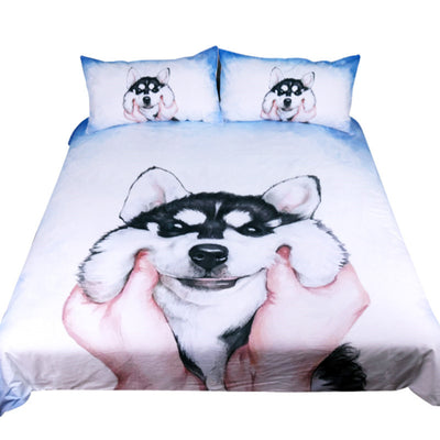 Dropshipful Husky Puppy Bedding Set Watercolor Duvet Cover With