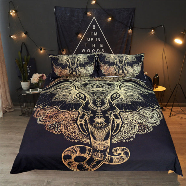 Dropshipful Tribal Elephant Bedding Set Boho Mandala Golden Design