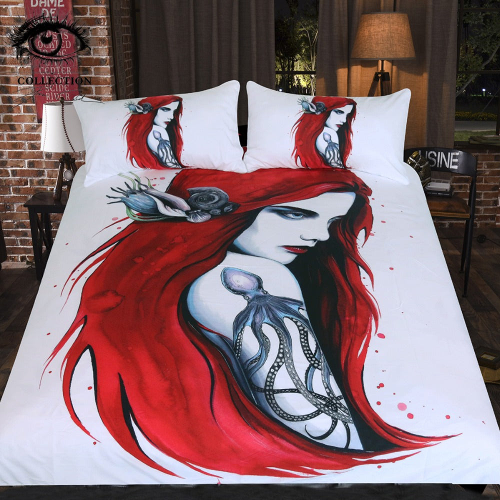 City Ariel By Pixie Cold Art Bedding Set Redheaded Girl Duvet