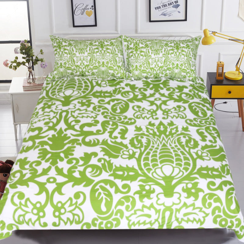 Dropship Green And White Floral Bedding Set Simple Style Duvet