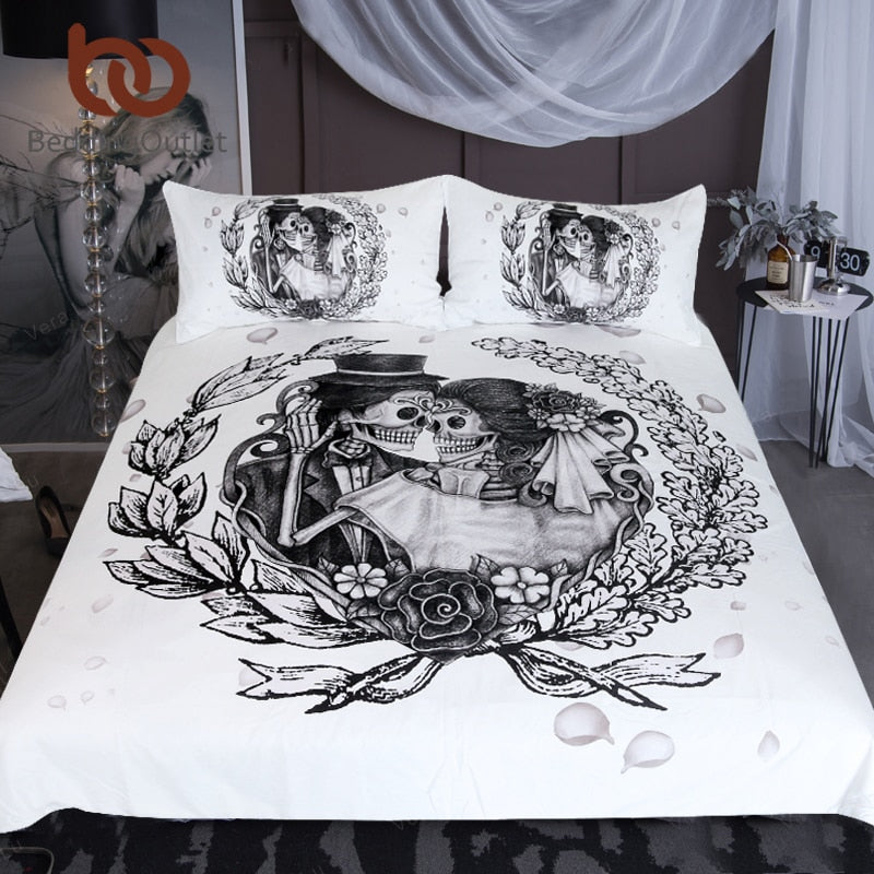 Dropshipful Skull Bedding Set Queen Wedding Dress Duvet Cover