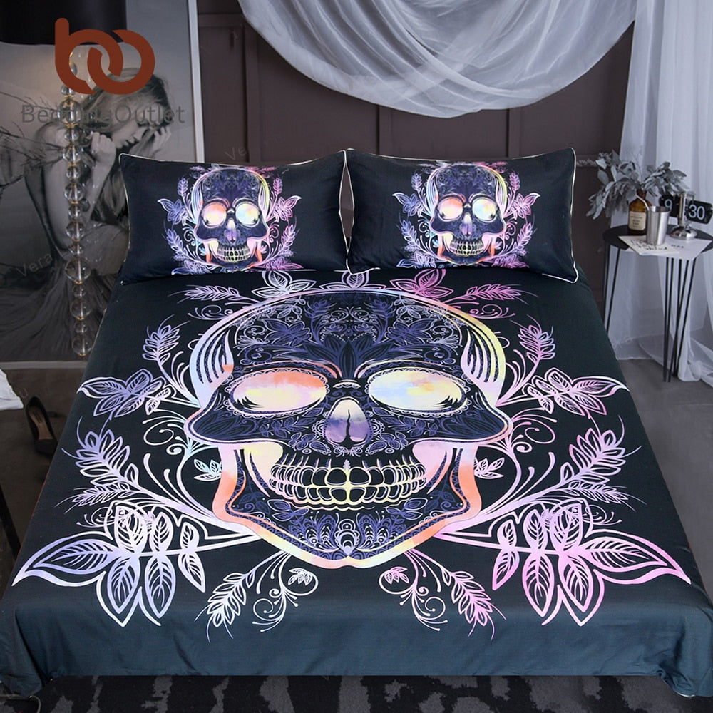 Dropshipful Gothic Skull Bedding Set Leaves Paisley Duvet Cover