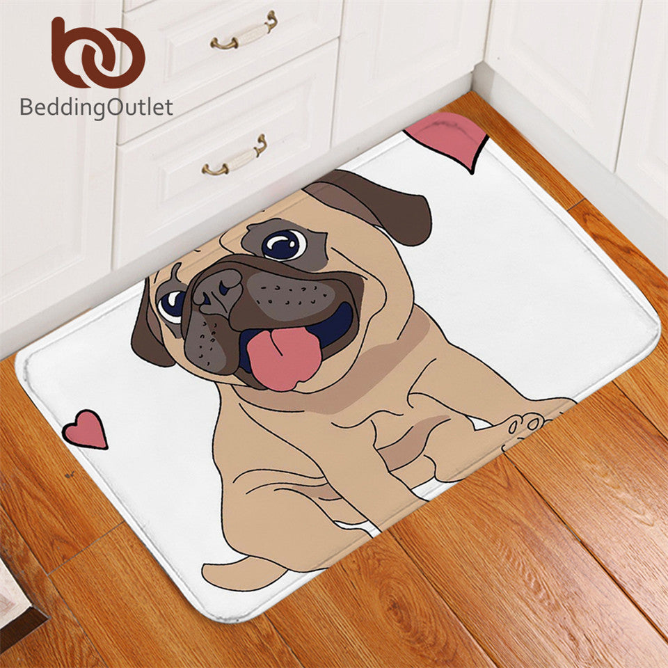 Dropshipful Hippie Pug Door Carpet Non Slip Animal Cartoon Doormats Entrance Cute Bulldog Rugs Mats For Kids Bedroom 50x80cm