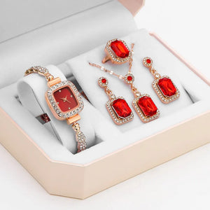 5PCS Set Luxury Square Watch Women Ring Necklace Earring No Box Included - Top Super Deals