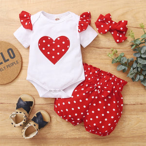 Newborn Baby Girl Red Spotted 3PCS Outfit for 0-18 Months - Top Super Deals