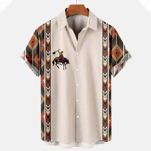 Men Vintage Ethnic Hawaiian 3D Print Short Sleeve Lapel Button Streetwear - Top Super Deals