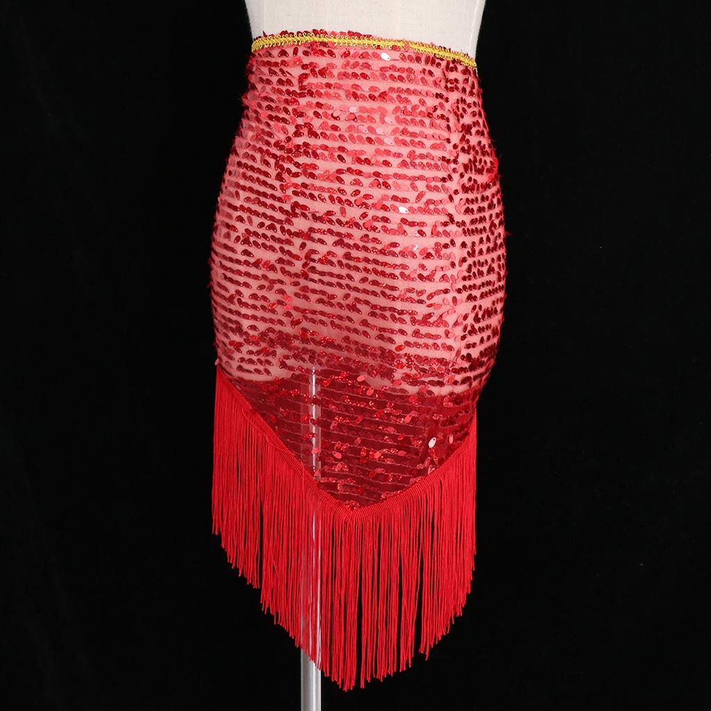 Maxbell  Belly Dance Hip Scarf Shining Triangle Tassel Hip Scarves Skirt Red