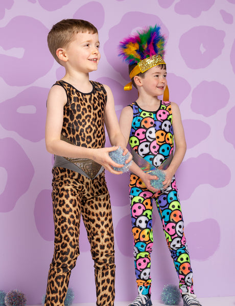 boys in kids festival catsuits and headdresses