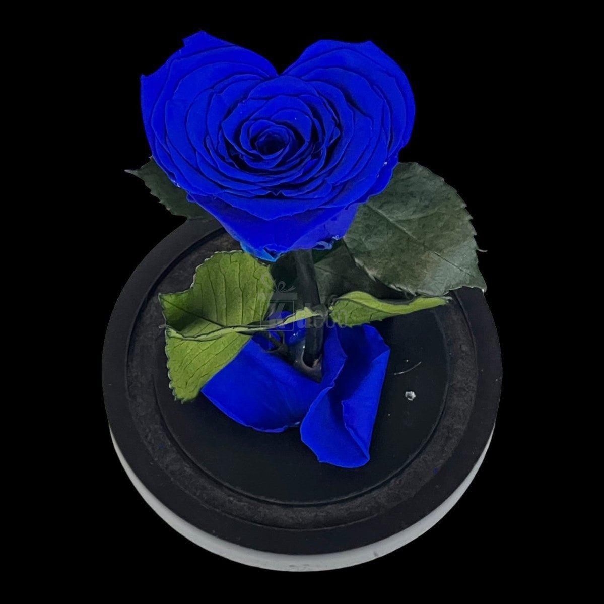 Trandafir Criogenat Albastru în Formă de Inimă în Cupolă de Sticlă