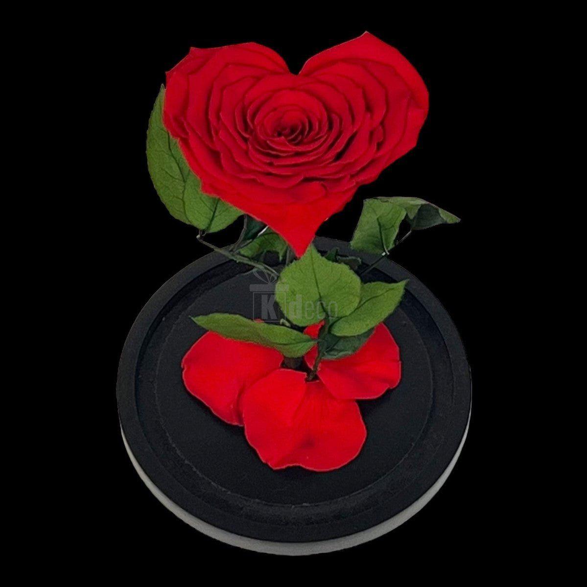 Trandafir Criogenat Inima Rosie in Cupola de Sticla 15x25cm