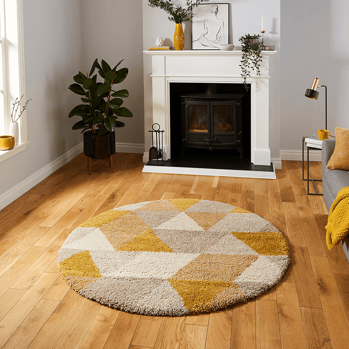 Think Rugs Rugs 160 x 160cm Royal Nomadic 7611 Beige/Ochre Circle 5056331405088 - Woven Rugs