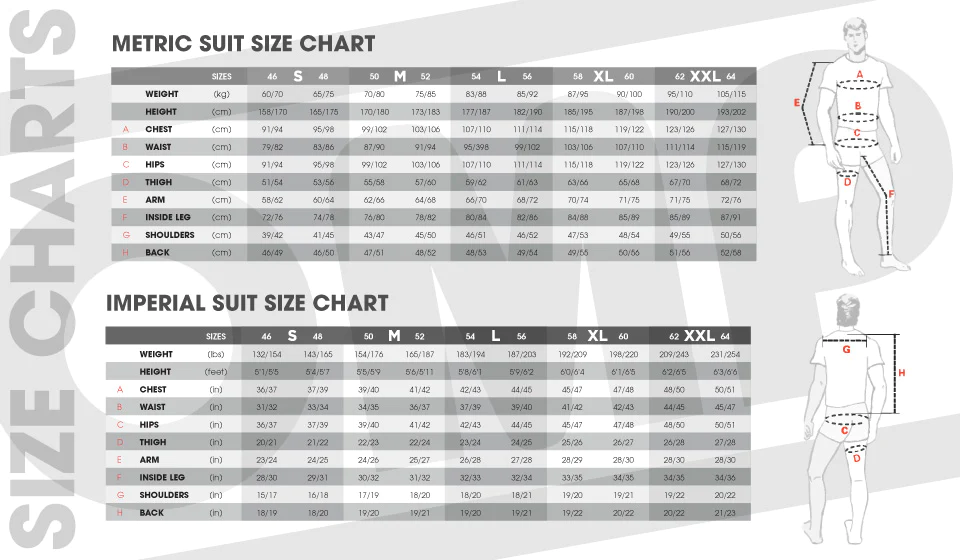 OMP suit size chart