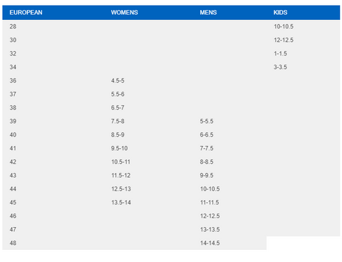 Sparco Shoe Size Chart